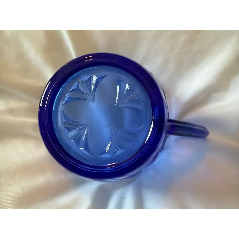 Vintage Cobalt Blue Pressed Glass Mug Cup Embossed Grape Pattern Depression